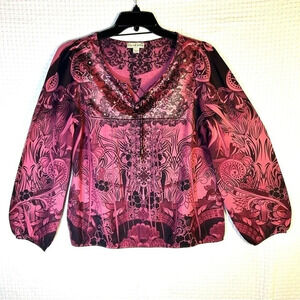 Live and Let Live Top Sz Square Panel Stud Pleated Balloon Sleeves Elastic Waist